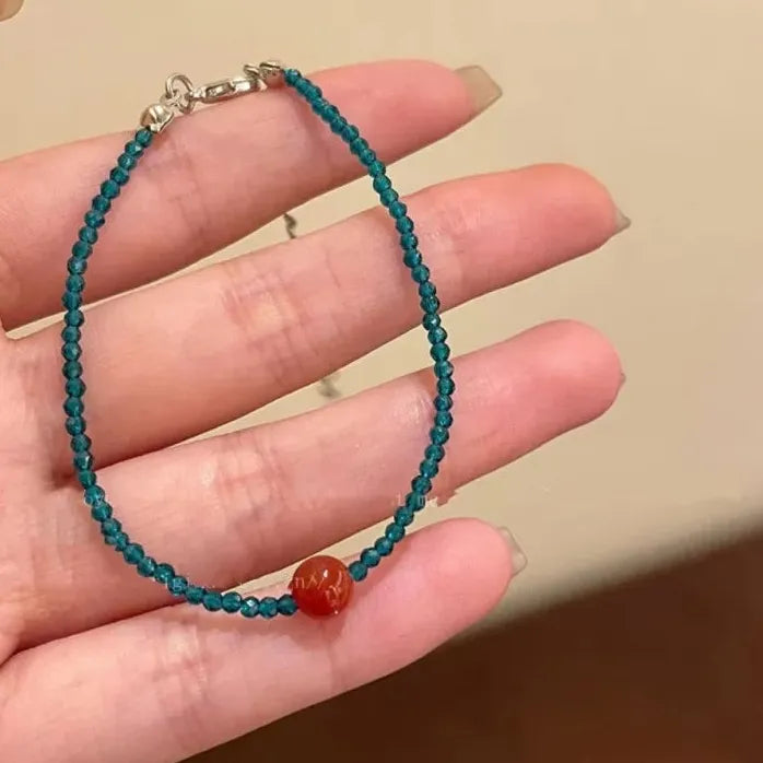 Vintage Red Blue Crystal Beaded Double-Layer Y2K Bracelet for Women Couples Jewelry