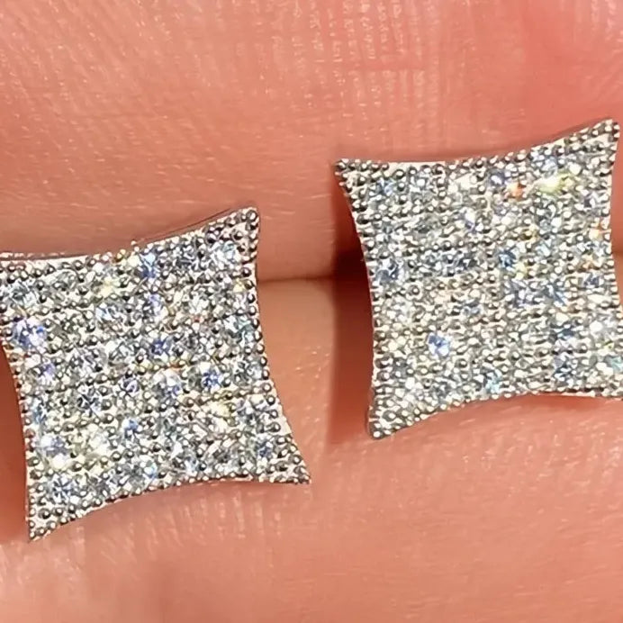 Geometric Cubic Zirconia Stud Earrings for Women Silver Tone Jewelry