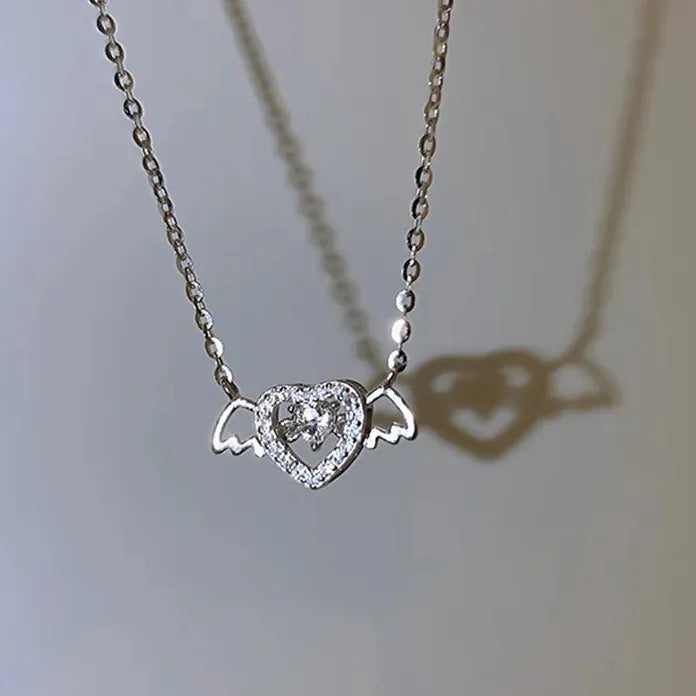 Vintage Gothic Heart Angel Wings Zinc Alloy Pendant Necklace Women