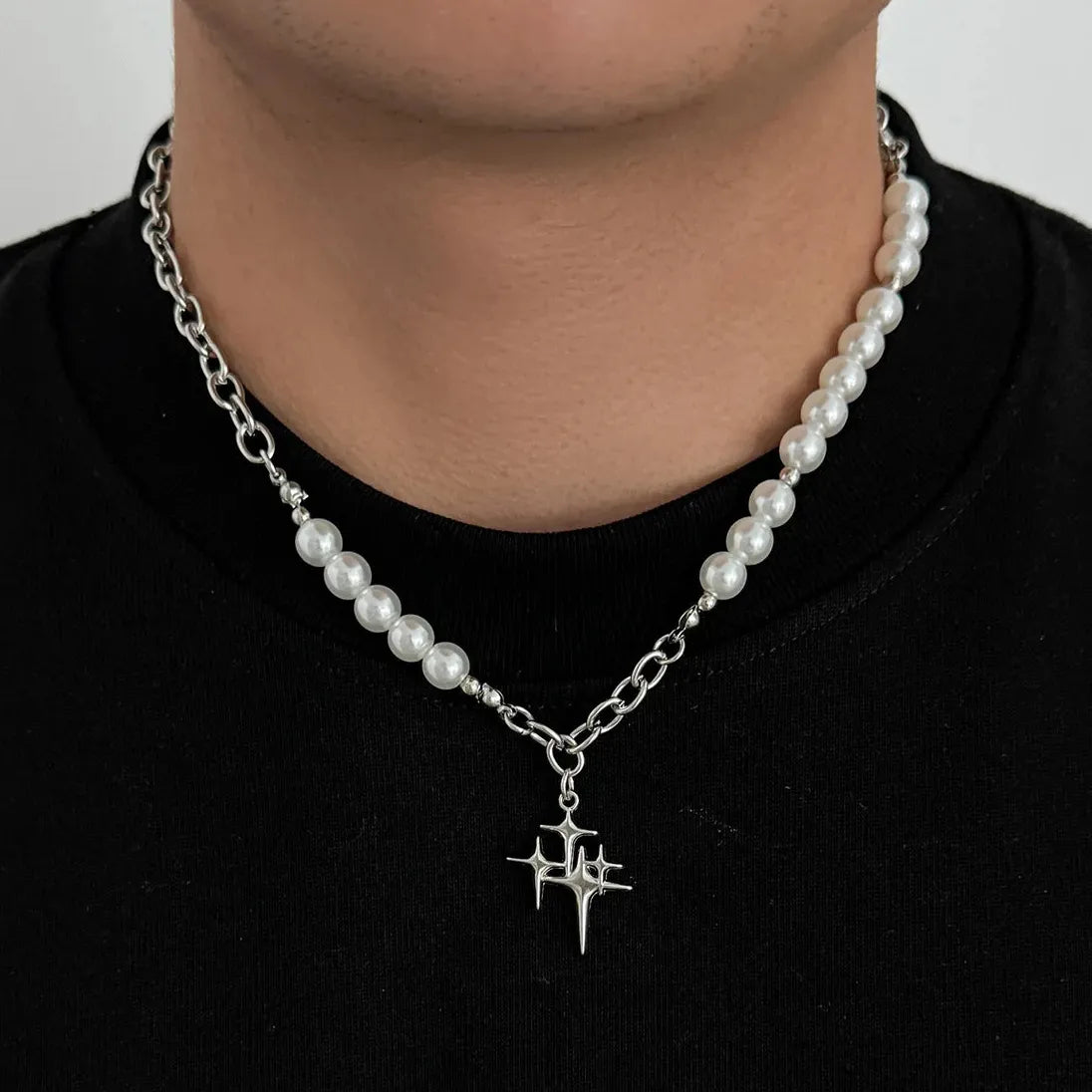 Hiphop Rock Star Pendant Necklace for Men Women Pearls Jewelry Urban Style