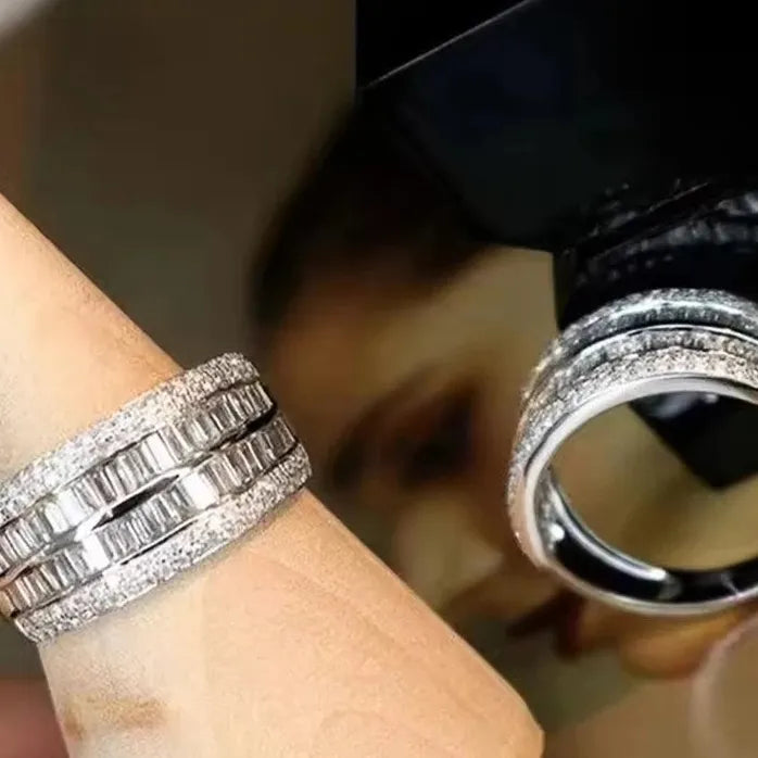 Elegant Female Engagement Ring with Cubic Zirconia Geometric Wedding Band