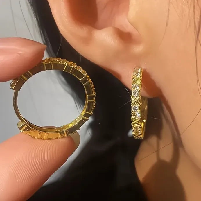 Women’s Gold Geometric Hoop Earrings with Cubic Zirconia Jewelry