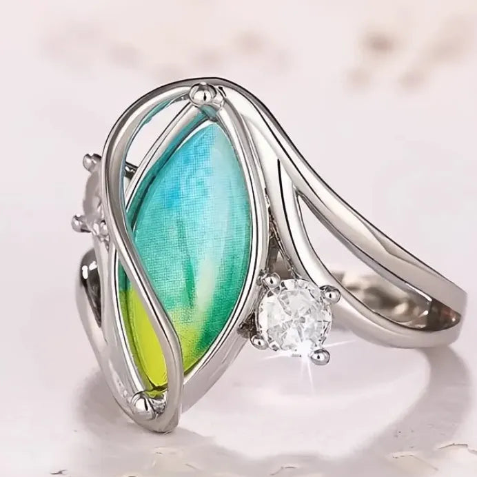 Boho Marquise Cocktail Ring Women Brass CZ Jewelry Stylish Geometric