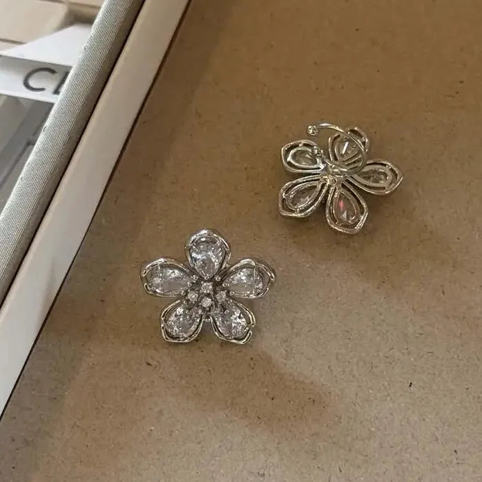Delicate Zircon Hollow Five Petal Flower Clip Earrings Ear Cuff Women Gift