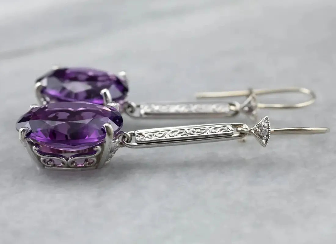 Purple Zirconia Geometry Drop Earrings Women Girls Metal Party Jewelry INS Style