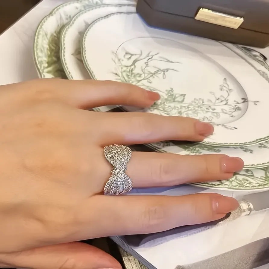 Brass CZ Eternity Wedding Band for Women with Elegant Bow Design