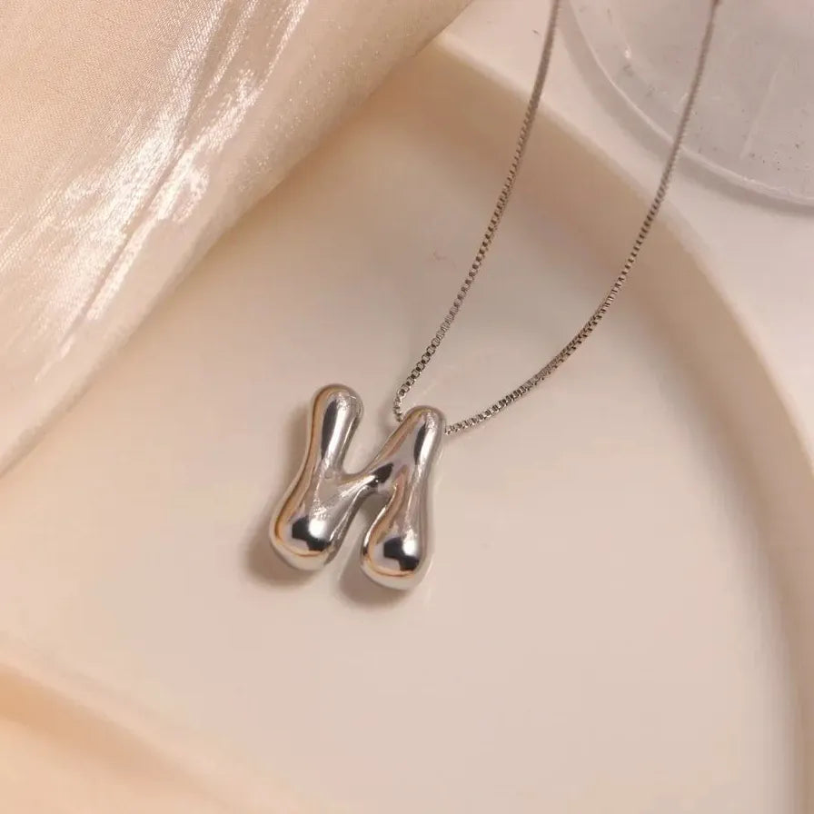 18K Gold Plated A-Z Initial Necklace Silver Balloon Alphabet Choker Gift