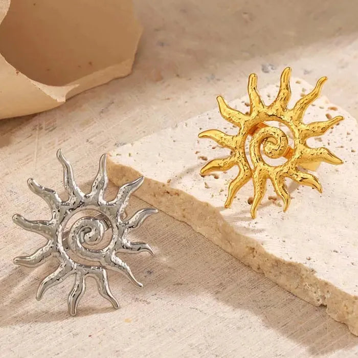 Adjustable Stainless Steel Sun Shape Ring for Women Vintage Gold Jewelry Gift