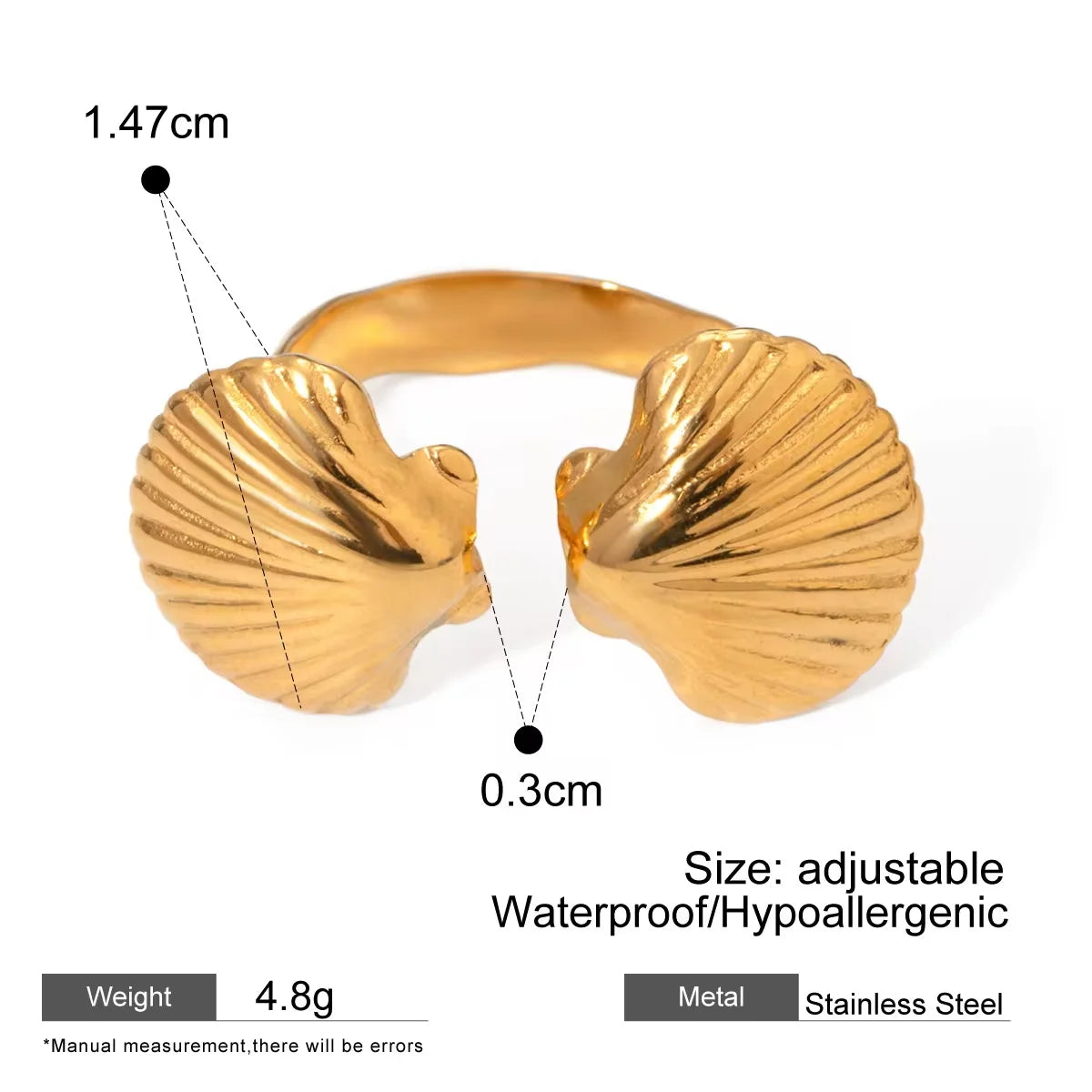 18K Gold Plated Geometric Wedding Band Stainless Steel Adjustable Ring Charm Jewelry