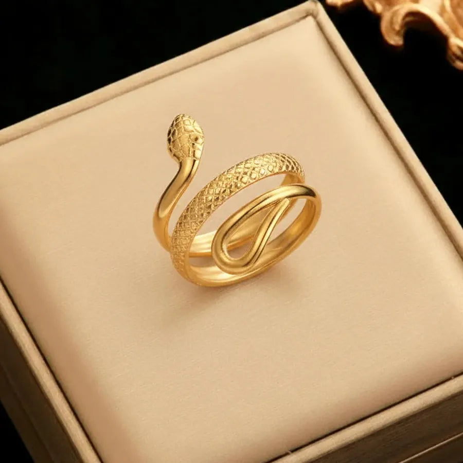 Adjustable Stainless Steel Hollow Snake Ring Twisted Lines Unisex Jewelry