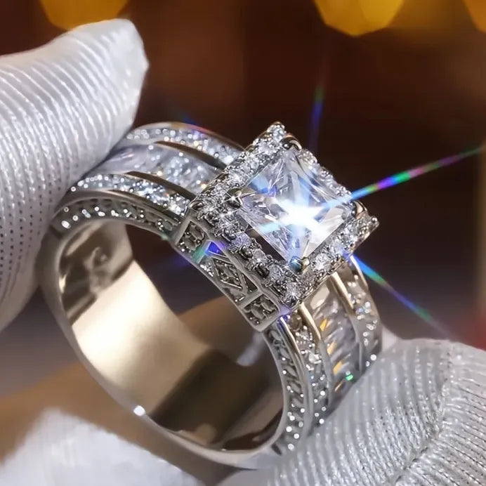 Classic Square Princess Cubic Zirconia Women’s Engagement Wedding Band