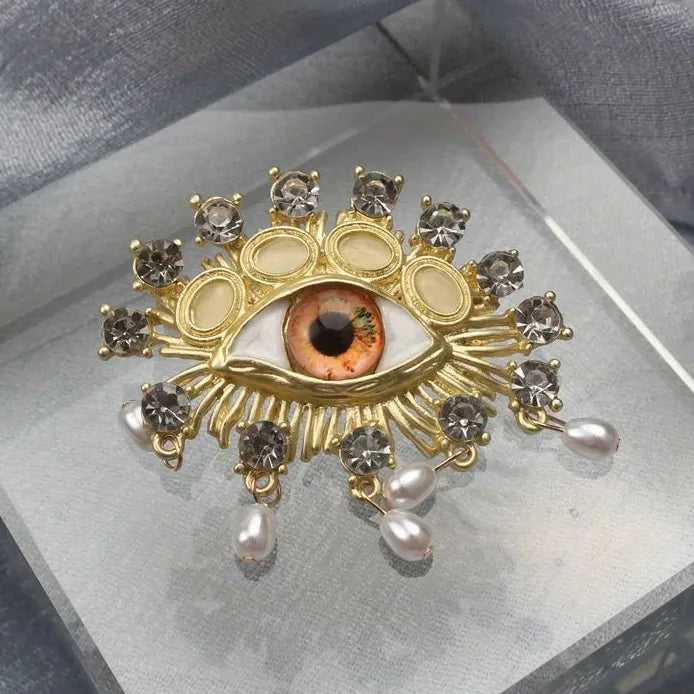 Rhinestone Women's Brooch Geometric Devil's Eye Pearls Badge