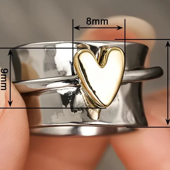 Two Tone Brass Heart Ring Wedding Jewelry for Women Party Fashion
