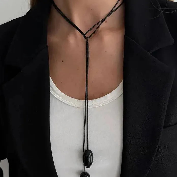 Minimalist Water Drop Pendant Choker Necklace Women Adjustable Black Cord