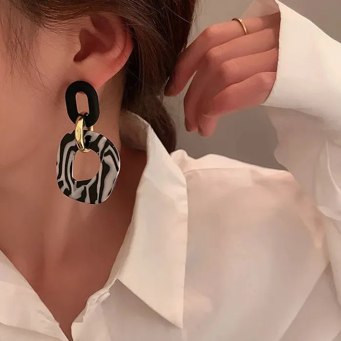 Exaggerated Zebra Pattern Acrylic Geometric Square Drop Earrings for Women Fashion Jewelry