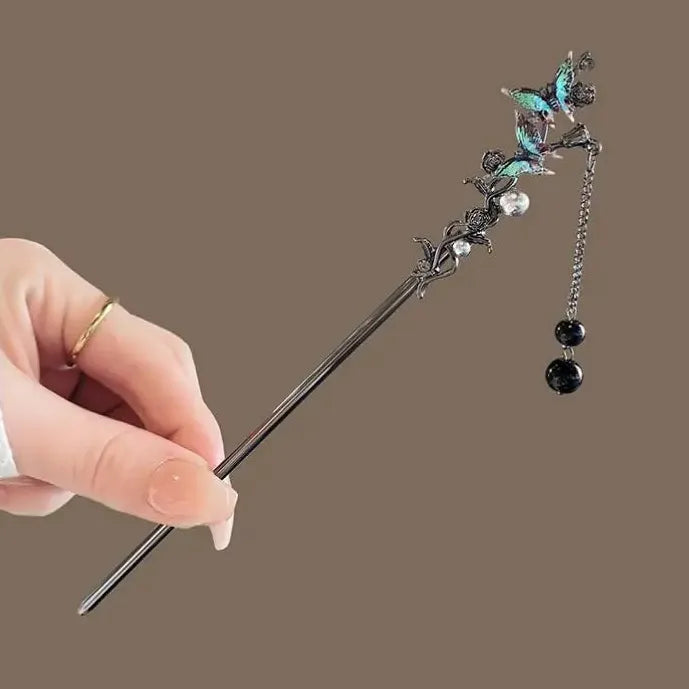 Elegant Double Butterfly Tassel Hairpin for Women Zinc Alloy Hair Clasp