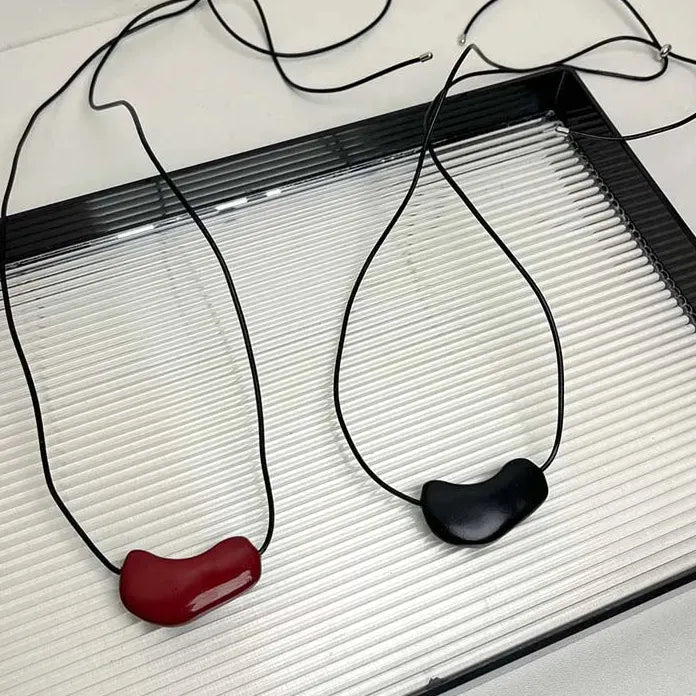 Red Heart Pendant Necklace for Women Adjustable Black Rope Jewelry Gift