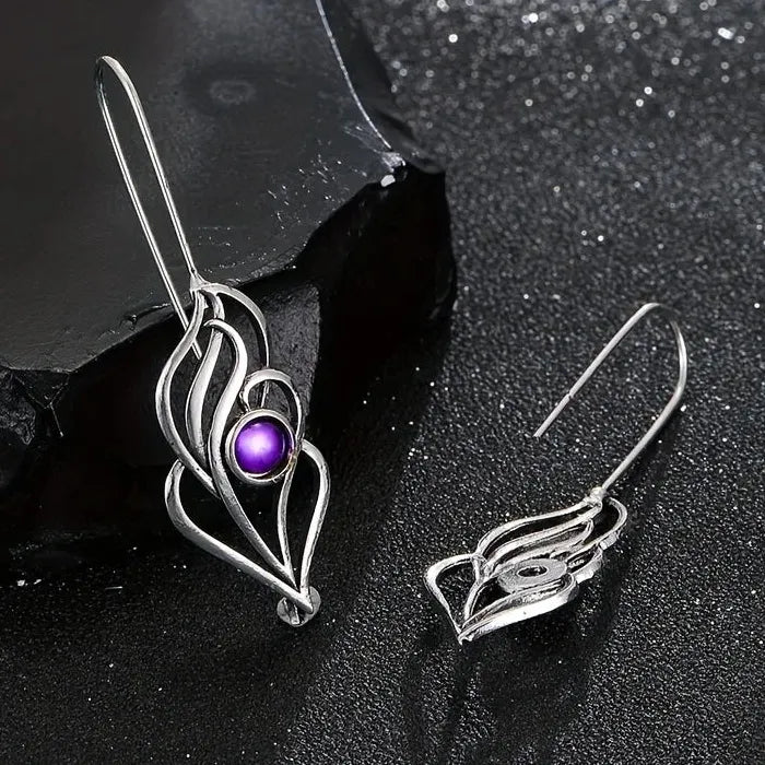 Retro Fashion Women's Purple Gemstone Drop Earrings Zinc Alloy Jewelry Gift