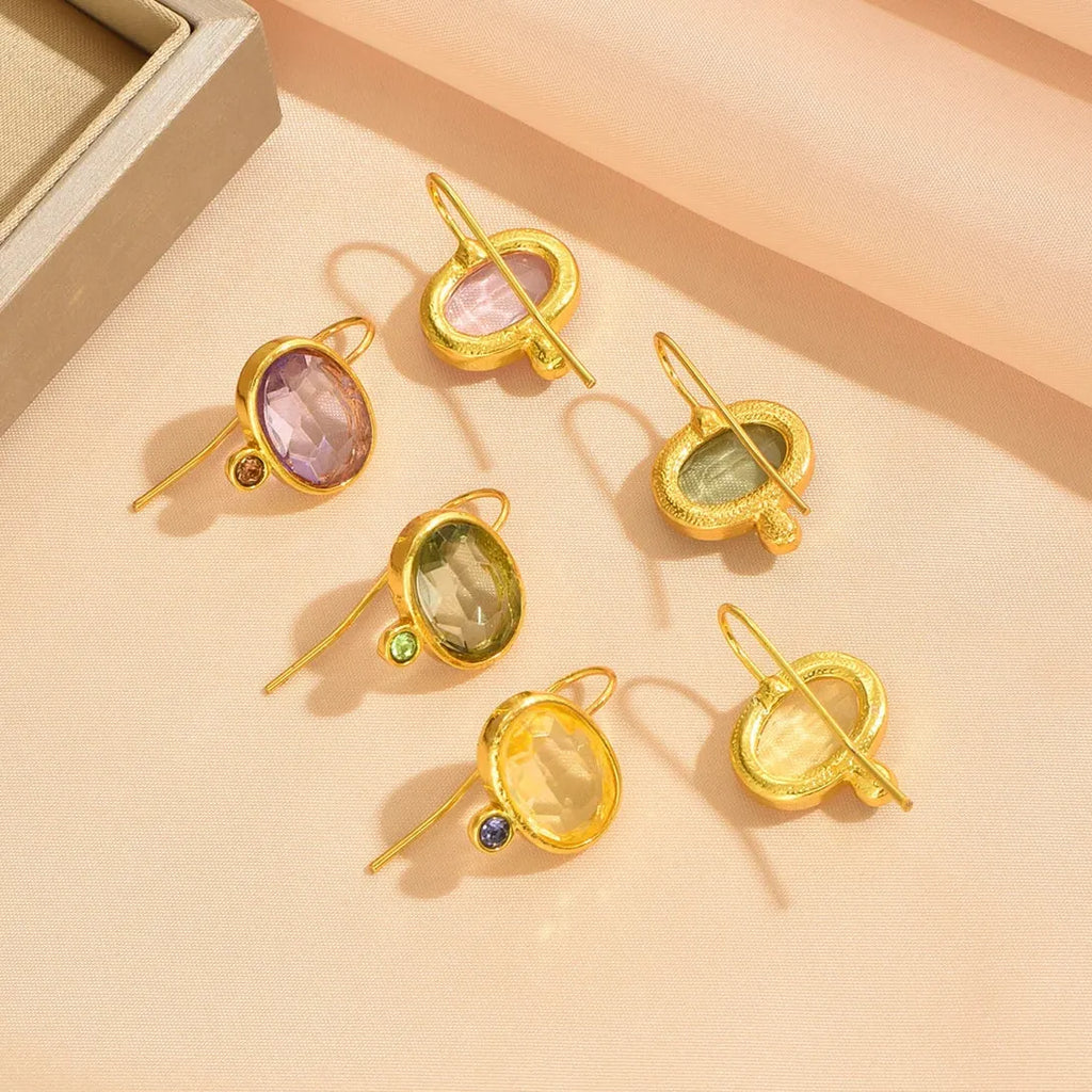 Geometric Green Round Stone Zinc Alloy Pendant Drop Earrings for Women & Girls