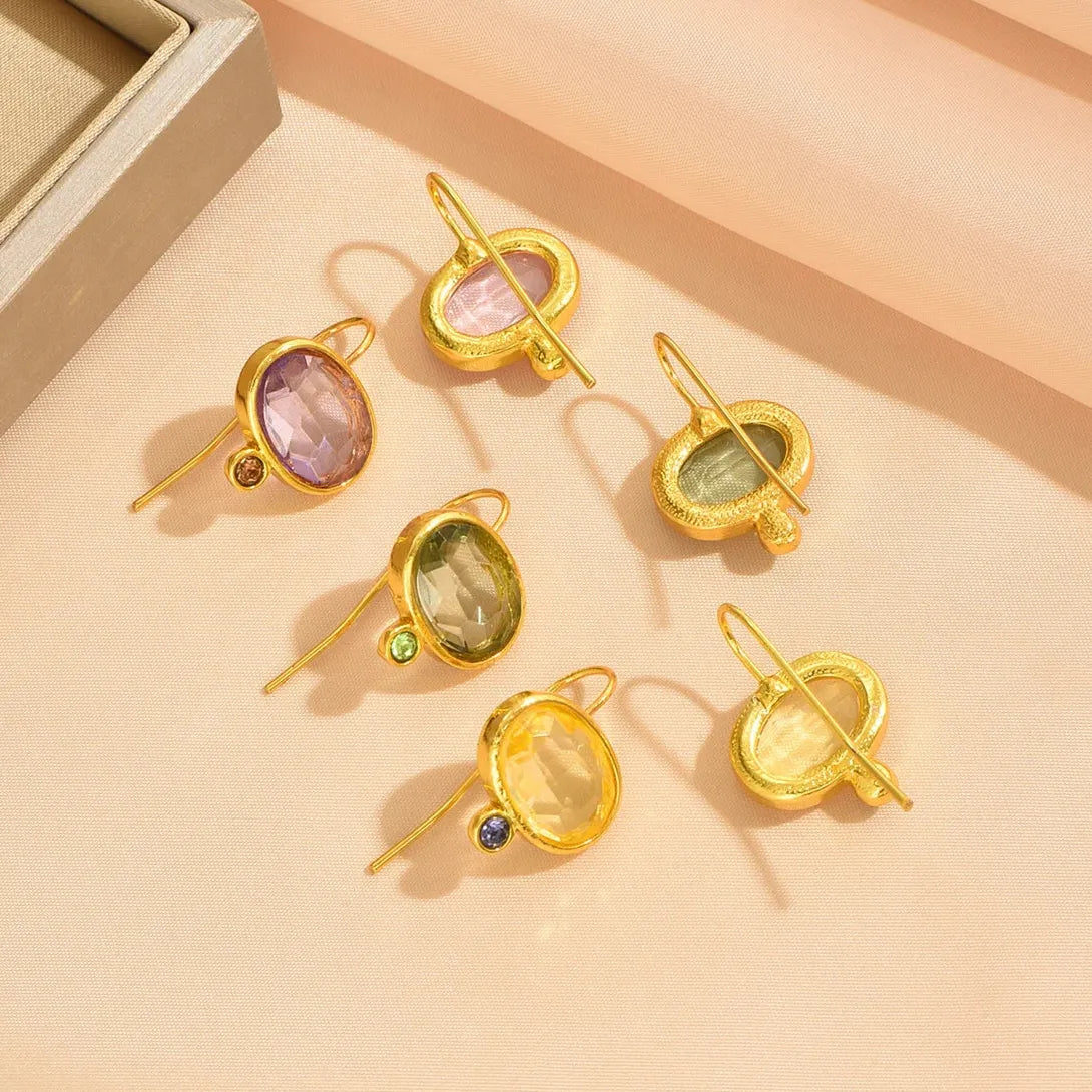 Geometric Green Round Stone Zinc Alloy Pendant Drop Earrings for Women & Girls