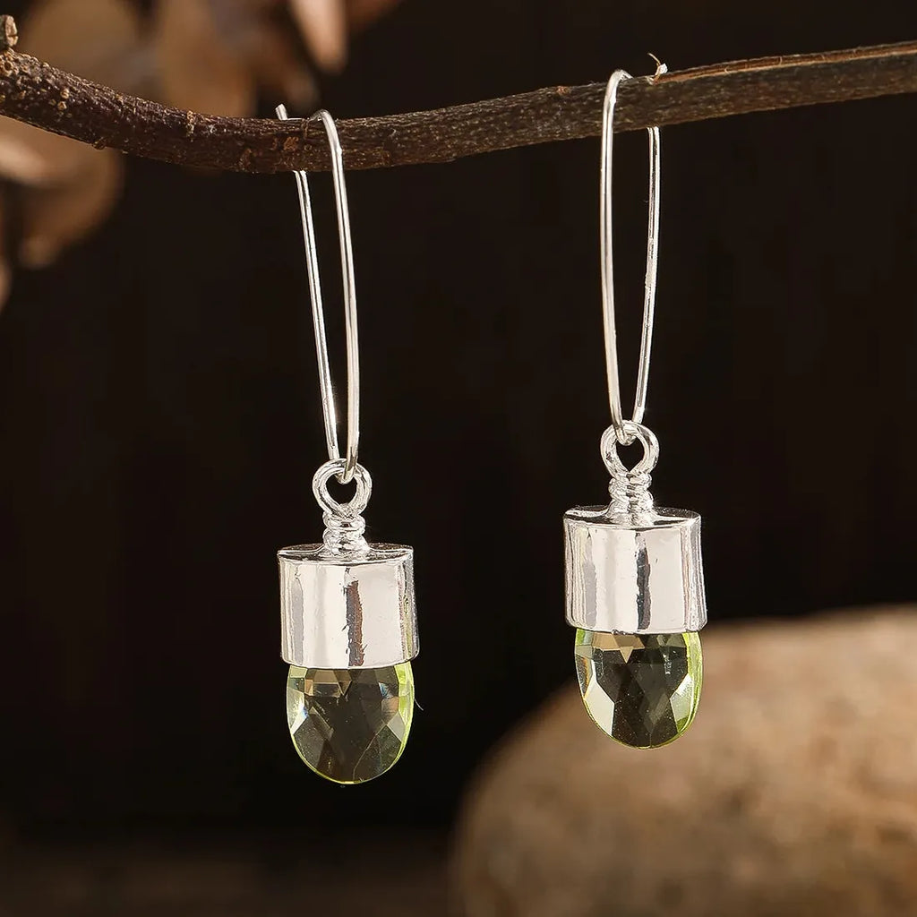 Silver Geometric Drop Earrings with Natural Stone Zinc Alloy Bridal Jewelry Gift
