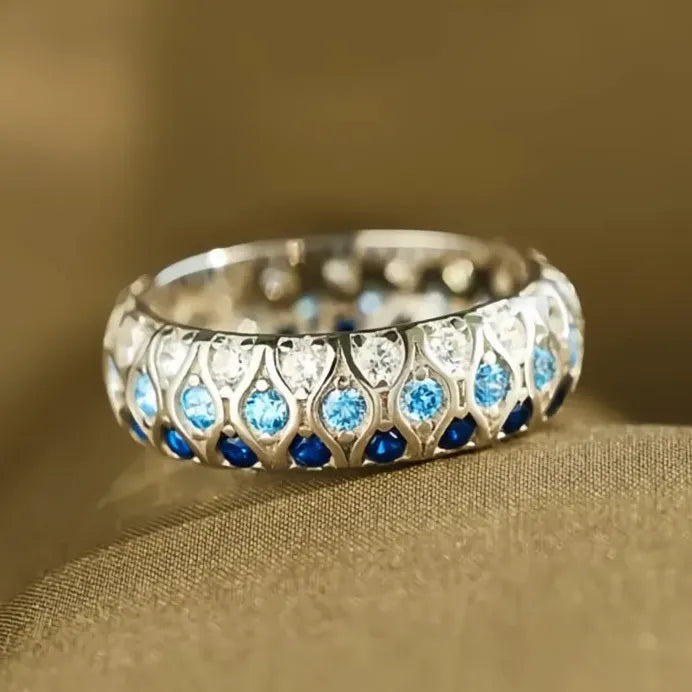 Bright Blue Zirconia Silver Color Women’s Wedding Fashion Ring Chic
