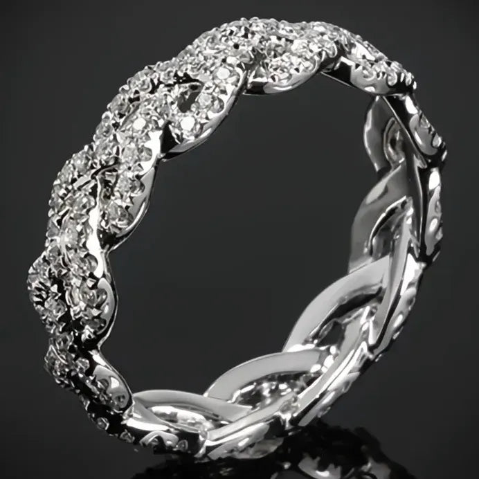 Geometric Cubic Zirconia Silver Twist Bridal Wedding Ring Elegant Band
