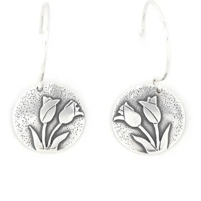 Vintage Women's Round Carved Star Moon Tulip Flower Zinc Alloy Metal Earrings