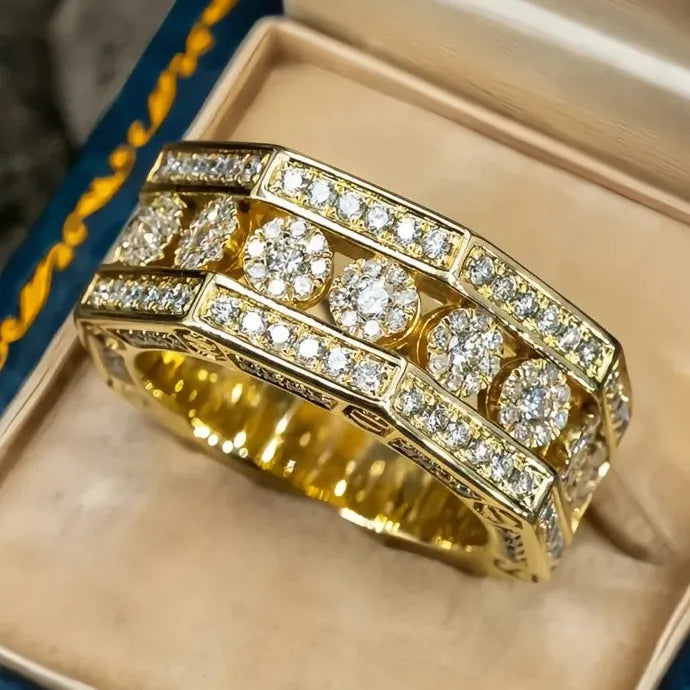 Opulent Gold Color Cubic Zirconia Geometric Engagement Ring for Women