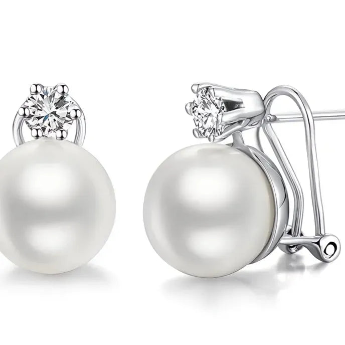 Korean Style Women’s Geometric Stud Earrings Brass Simulated Pearl CZ Jewelry for Engagement