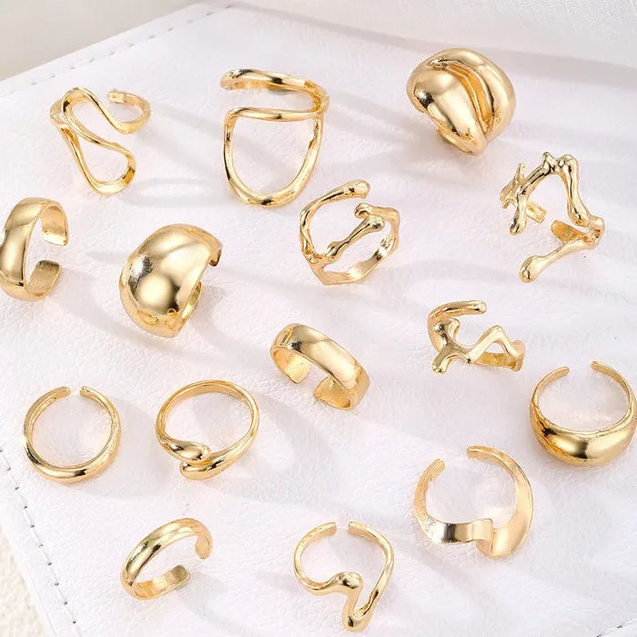 15Pcs Metal Lava Irregular Open Rings Set for Women Gothic Party Jewelry