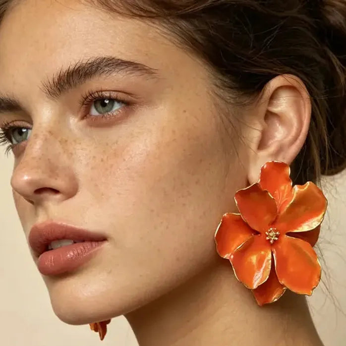 Vintage Plant Petal Drop Earrings for Women Colorful Fashion Jewelry