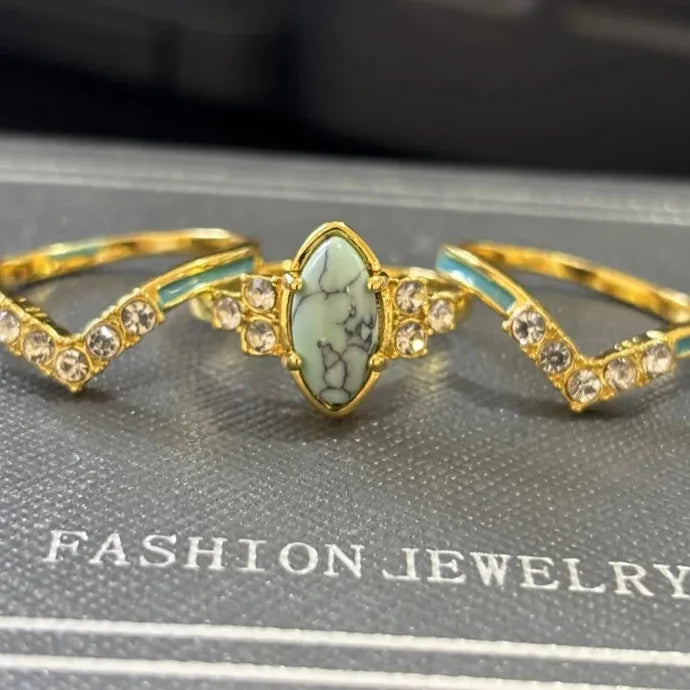 3 Pieces Women's Zinc Alloy Multilayer Hollow Turquoise Engagement Rings Set