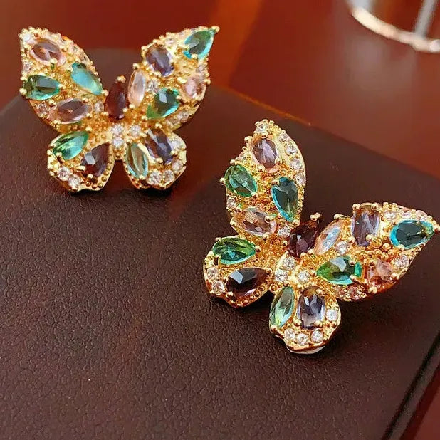 Luxury Crystal Flower Neo-Gothic Stud Earrings Stainless Steel Women Jewelry Gift