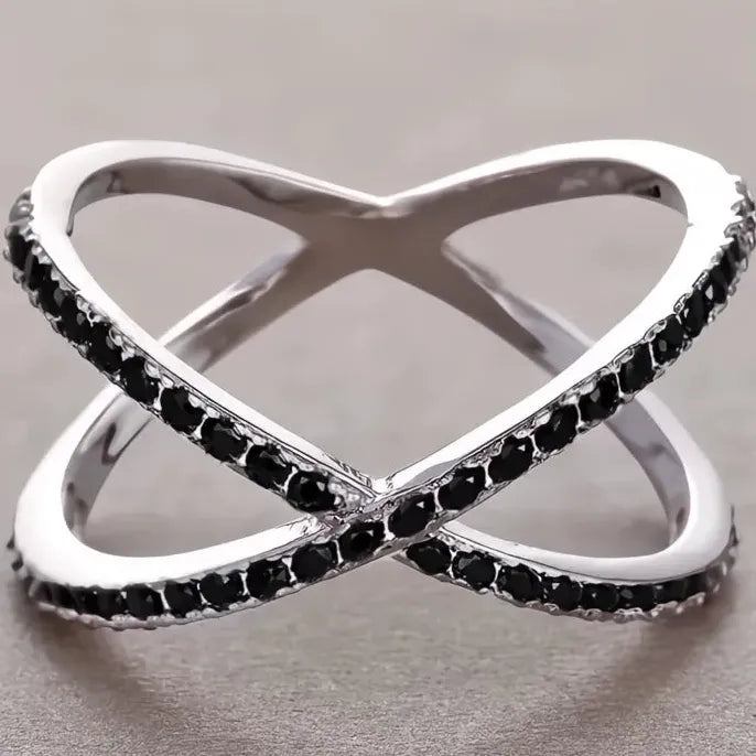Trendy Copper Cubic Zirconia X Shape Geometric Ring for Women Men Party Jewelry