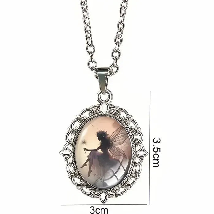 Vintage Oval Fairy Dandelion Glass Pendant Necklace Zinc Alloy Gift