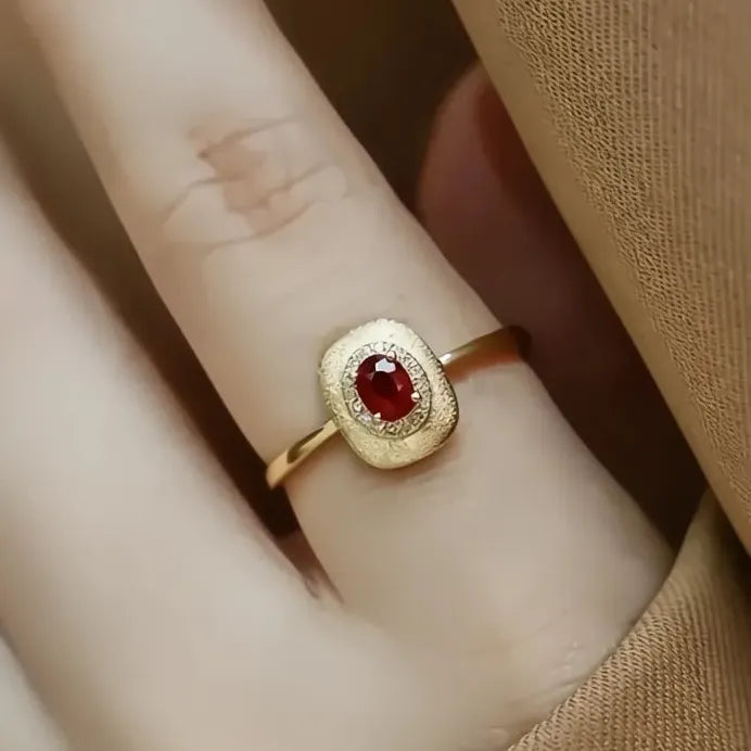 Geometric Wedding Band with Red Cubic Zirconia Bridal Ring for Women