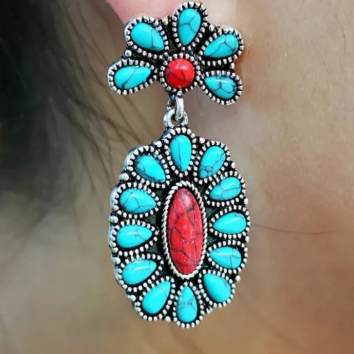 Vintage Elegant Flower Silver Zircon Hook Earrings for Women Ethnic Party Jewelry Gifts