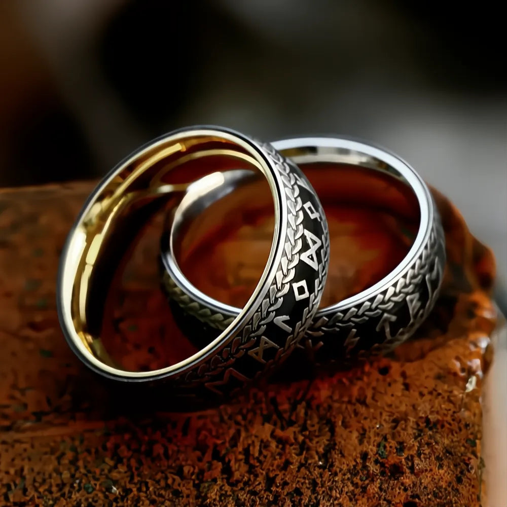 Vintage Nordic Viking Rune Ring 316L Stainless Steel Couple Amulet Jewelry Men Women