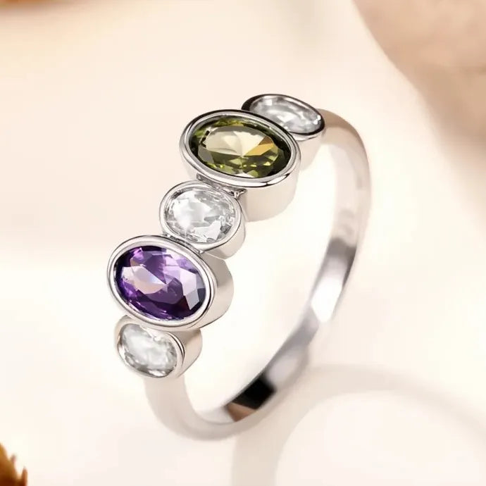 Vintage Geometric Brass CZ Rings for Women Olive Purple White Finger Ring