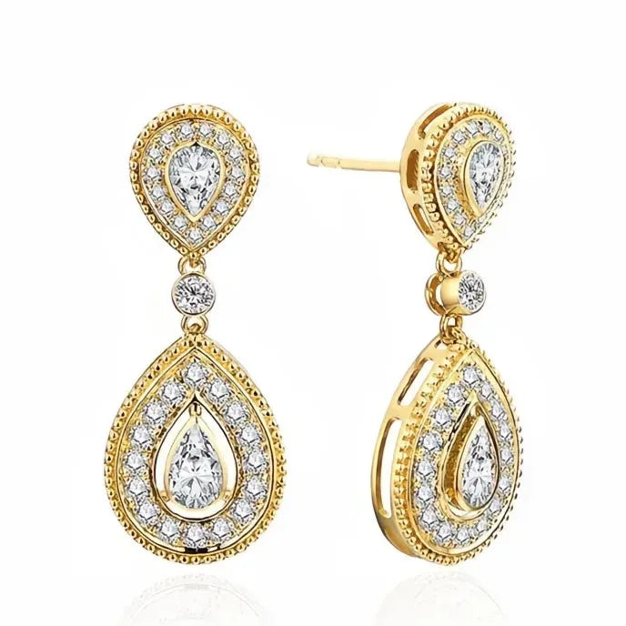 Pear Shaped Women’s Cubic Zirconia Drop Earrings Brass Alloy Geometric Jewelry