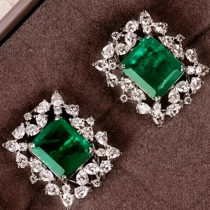 Women's Green Geometric Cubic Zirconia Stud Earrings Copper Alloy Jewelry