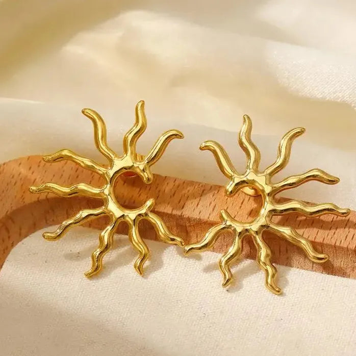 Exquisit Stainless Steel Sun Shape Stud Earrings for Women Rustproof Waterproof Jewelry