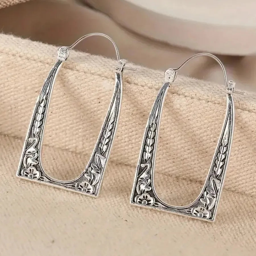 Zinc Alloy Hip Hop Punk Wide Band Cutout Plant Pattern Earrings for Women