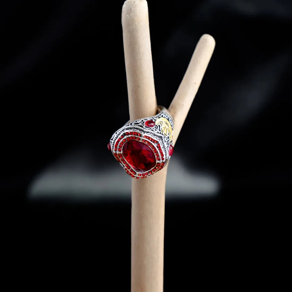 Retro Handmade Turkish Silver Signet Ring for Men Mystic Zircon Punk Biker Ring