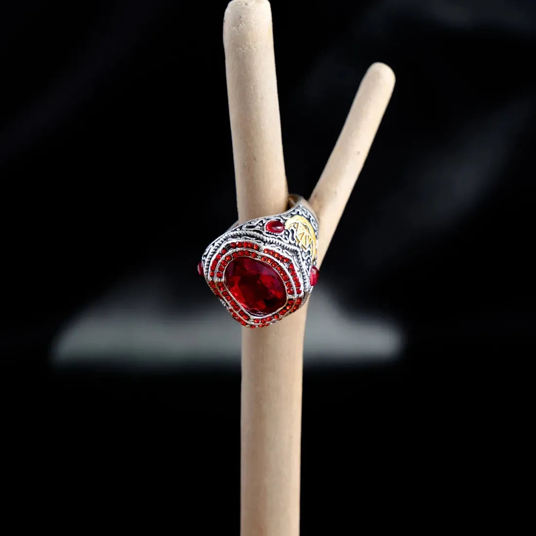 Retro Handmade Turkish Silver Signet Ring for Men Mystic Zircon Punk Biker Ring