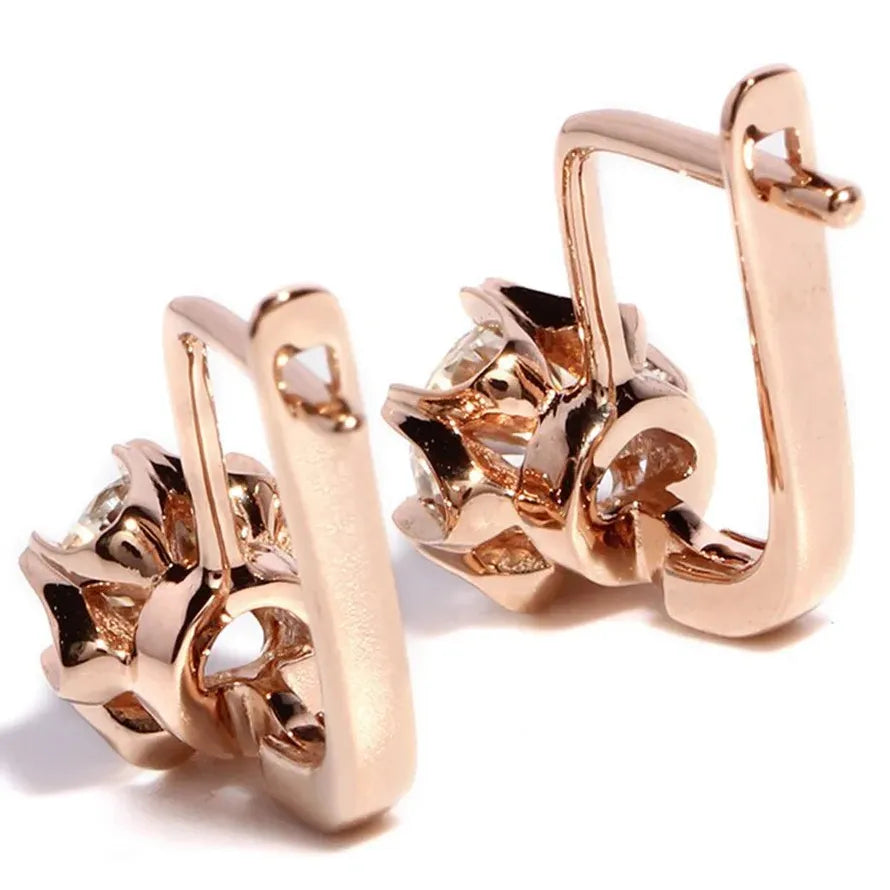 Rose Gold Copper Circular Cubic Zirconia Earrings for Women, Classic Jewelry Gift