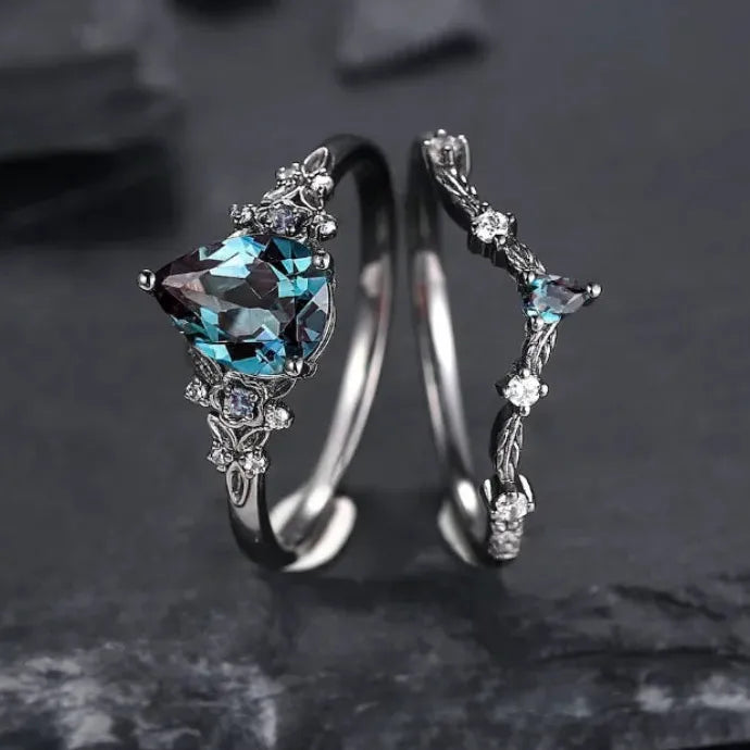 Luxury Gun Black Cubic Zirconia Vine Ring Zinc Alloy Wedding Jewelry for Women