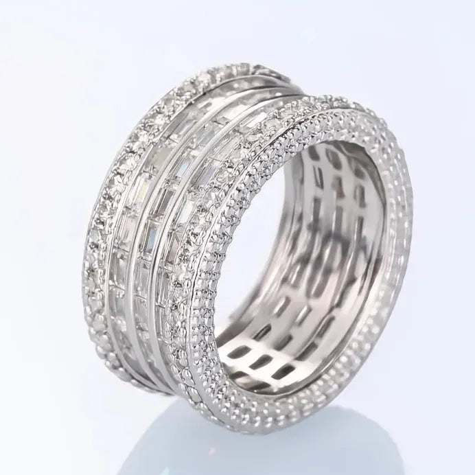 Opulent Wide Women’s Rings Luxury Cubic Zirconia Engagement Jewelry Shiny