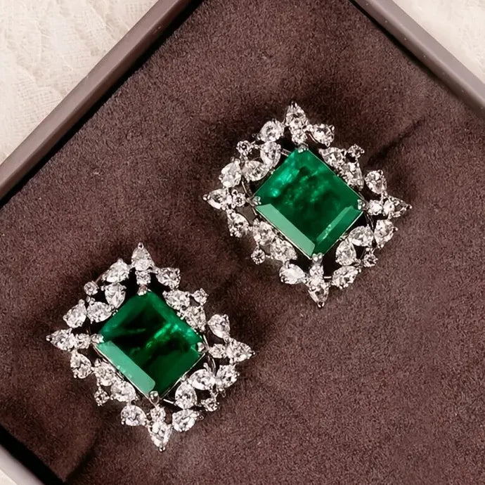 Women's Green Geometric Cubic Zirconia Stud Earrings Copper Alloy Jewelry